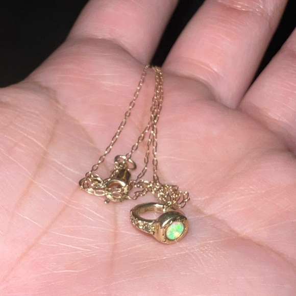 Elisa Solomon Teeny Ring Charm Solid 14k Gold Opal Diamond + Solid 14k Chain - Picture 4 of 5